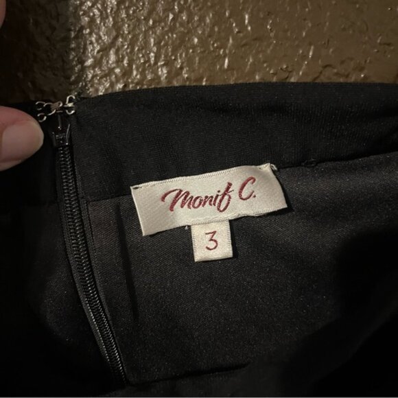 Black Monif C Should Tie Dress with Slit & Zipper on Back, Size 3 - Picture 2 of 6